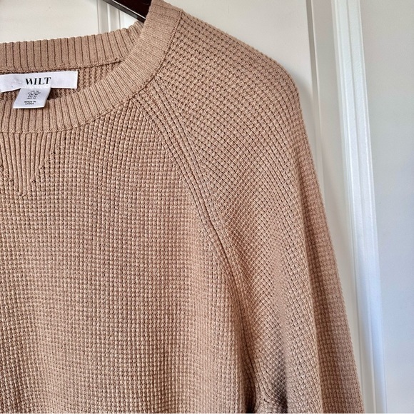 Wilt Women’s Cotton Cashmere Beige Waffle Knit Long Sleeve Sweater Large Med NEW - Picture 4 of 10
